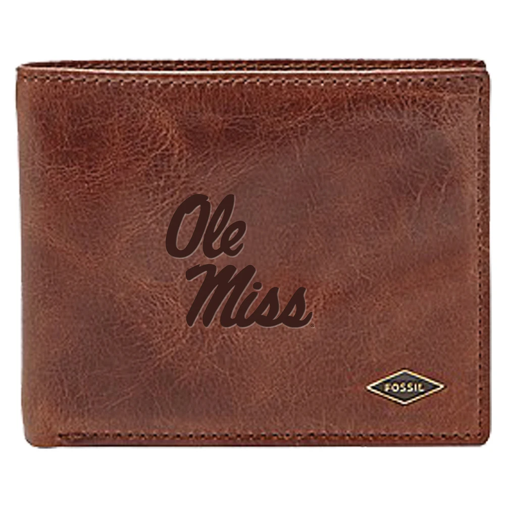 Men's Fossil Brown Ole Miss Rebels Leather Ryan RFID Flip ID Bifold Wallet