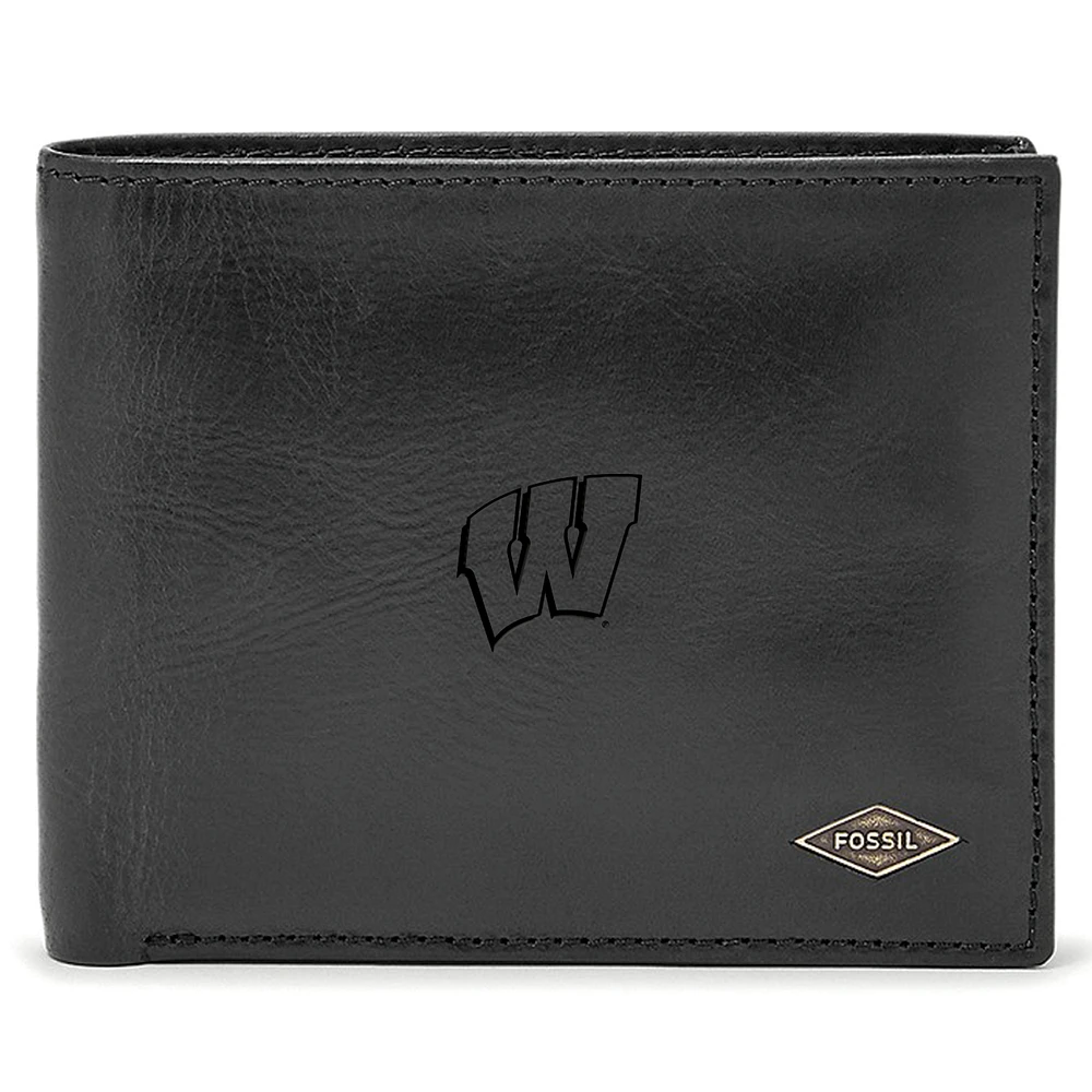 Men's Fossil Wisconsin Badgers Leather Ryan RFID Passcase Wallet