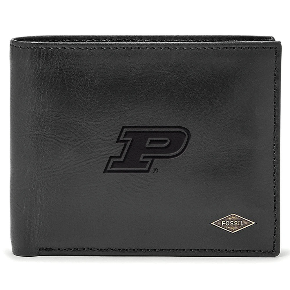 Men's Fossil Black Purdue Boilermakers Leather Ryan RFID Passcase Wallet