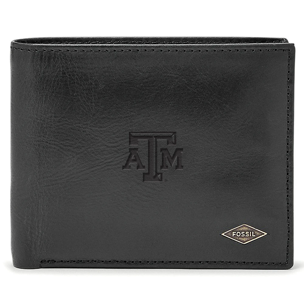 Men's Fossil Black Texas A&M Aggies Leather Ryan RFID Passcase Wallet