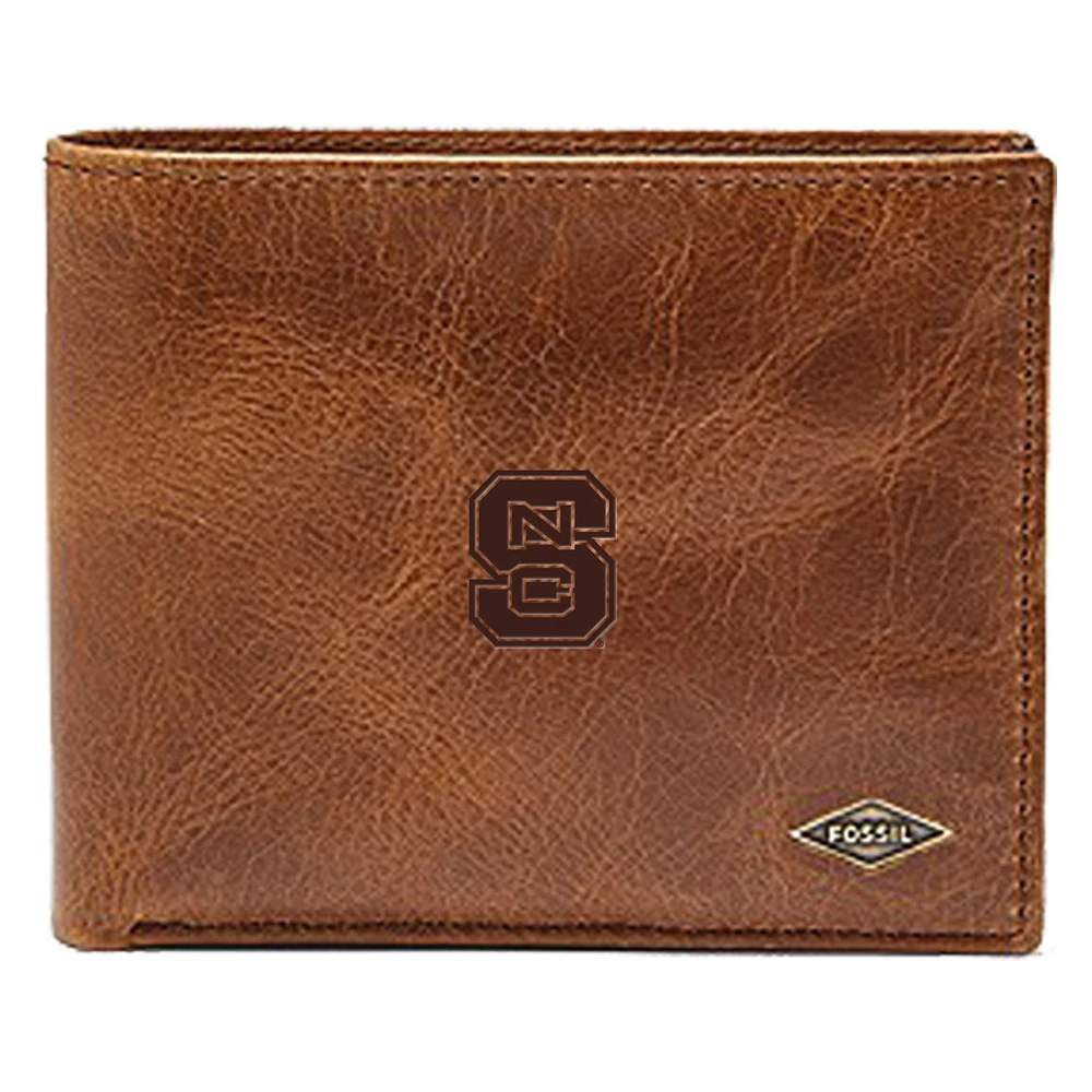 Men's Fossil Brown NC State Wolfpack Leather Ryan RFID Passcase Wallet