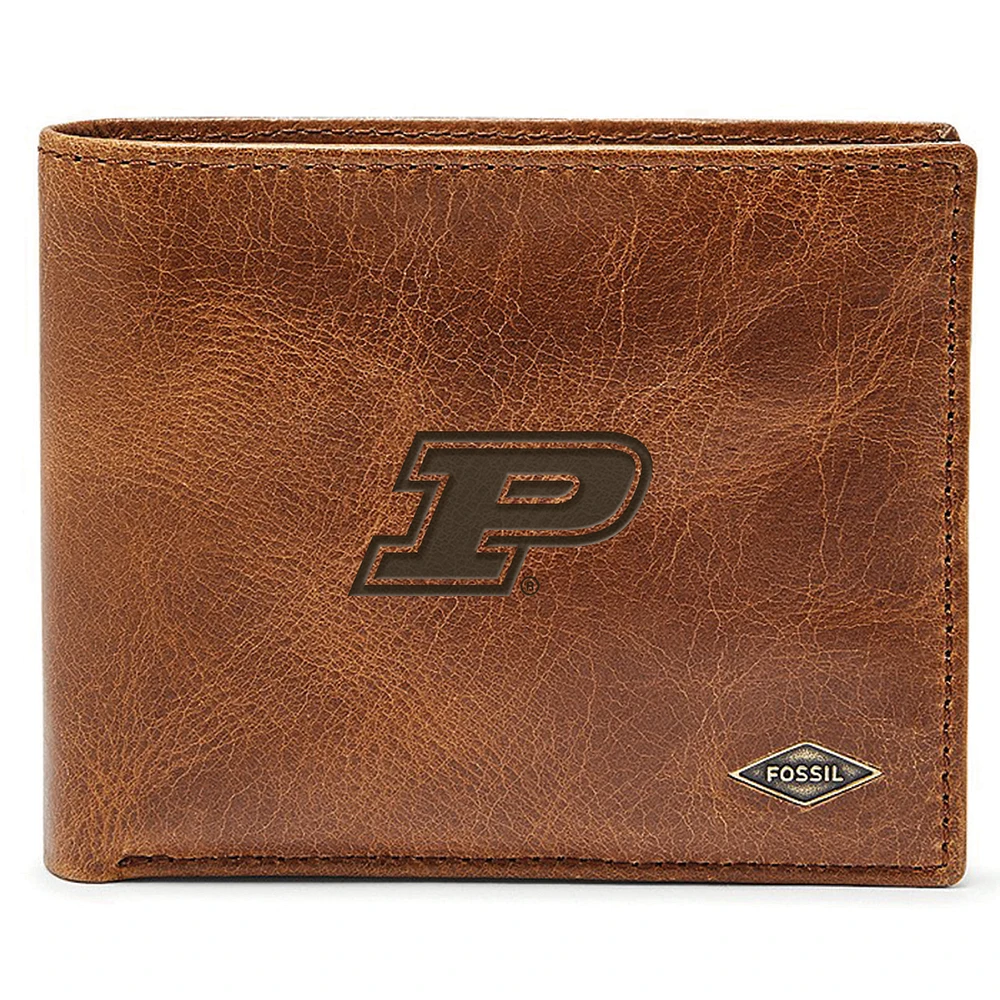 Men's Fossil Brown Purdue Boilermakers Leather Ryan RFID Passcase Wallet