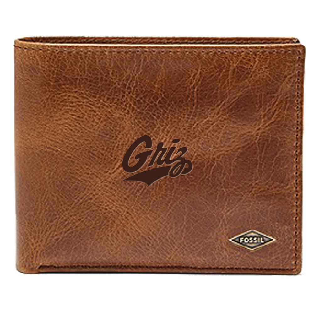 Men's Fossil Brown Montana Grizzlies Leather Ryan RFID Passcase Wallet