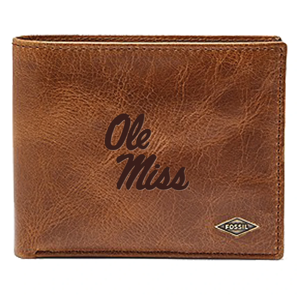 Men's Fossil Brown Ole Miss Rebels Leather Ryan RFID Passcase Wallet