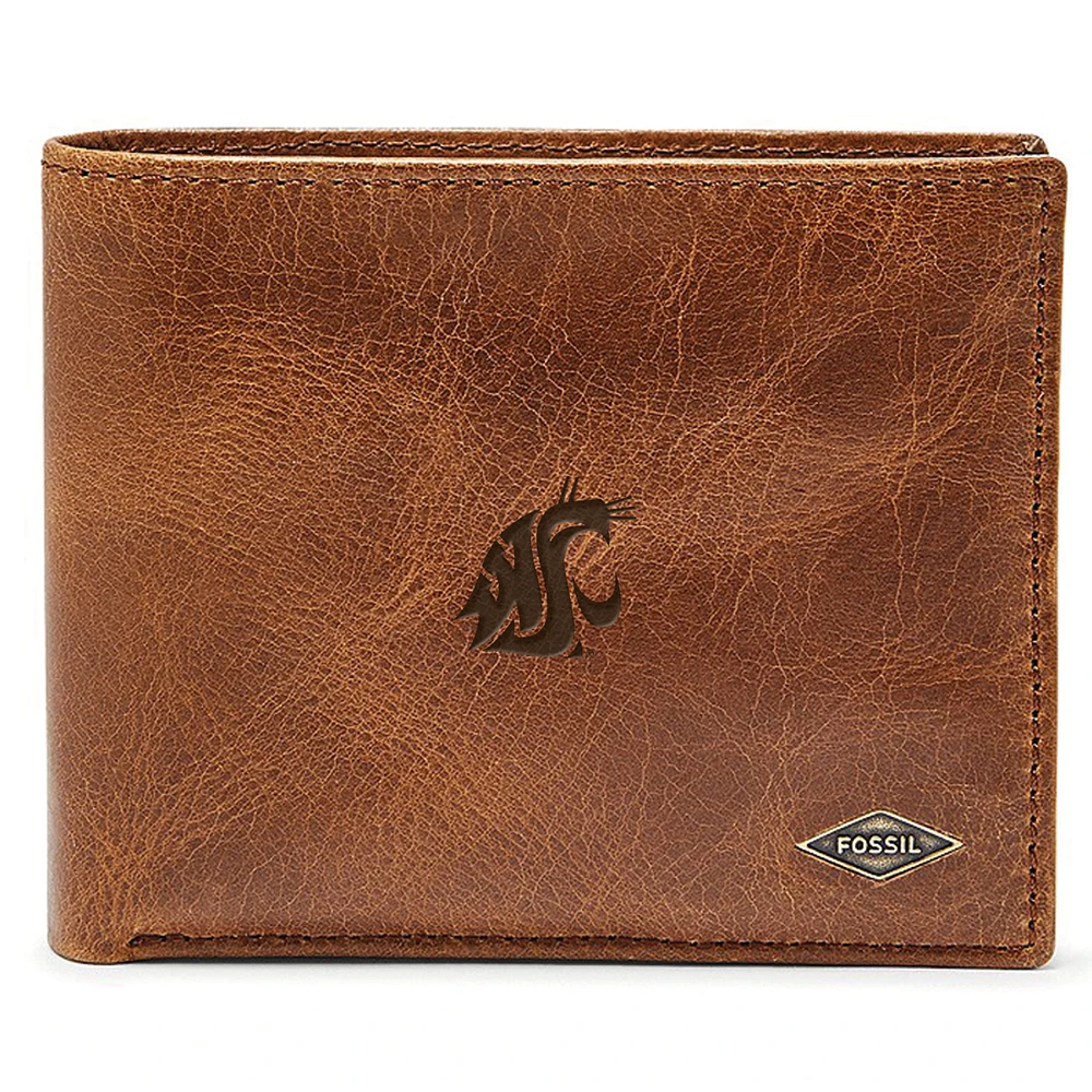 Men's Fossil Brown Washington State Cougars Leather Ryan RFID Passcase Wallet