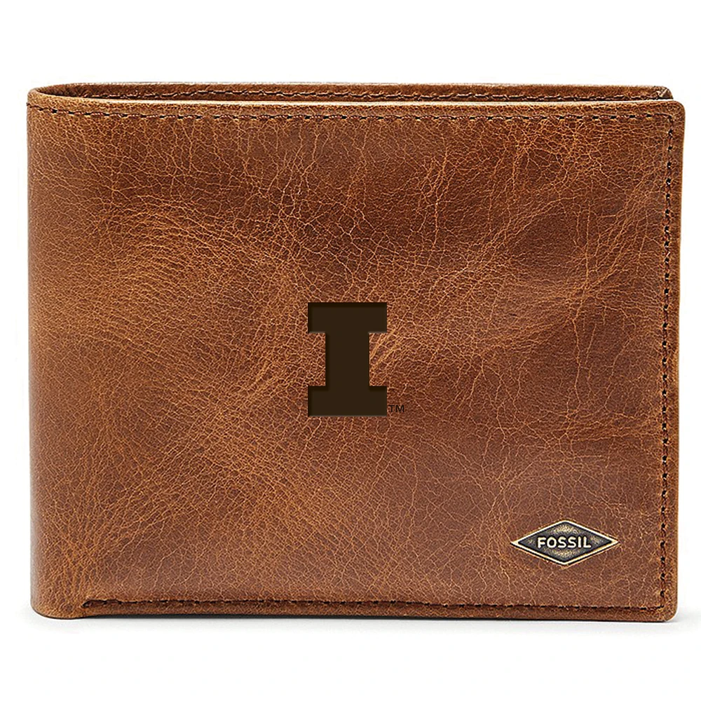 Men's Fossil Brown Illinois Fighting Illini Leather Ryan RFID Passcase Wallet