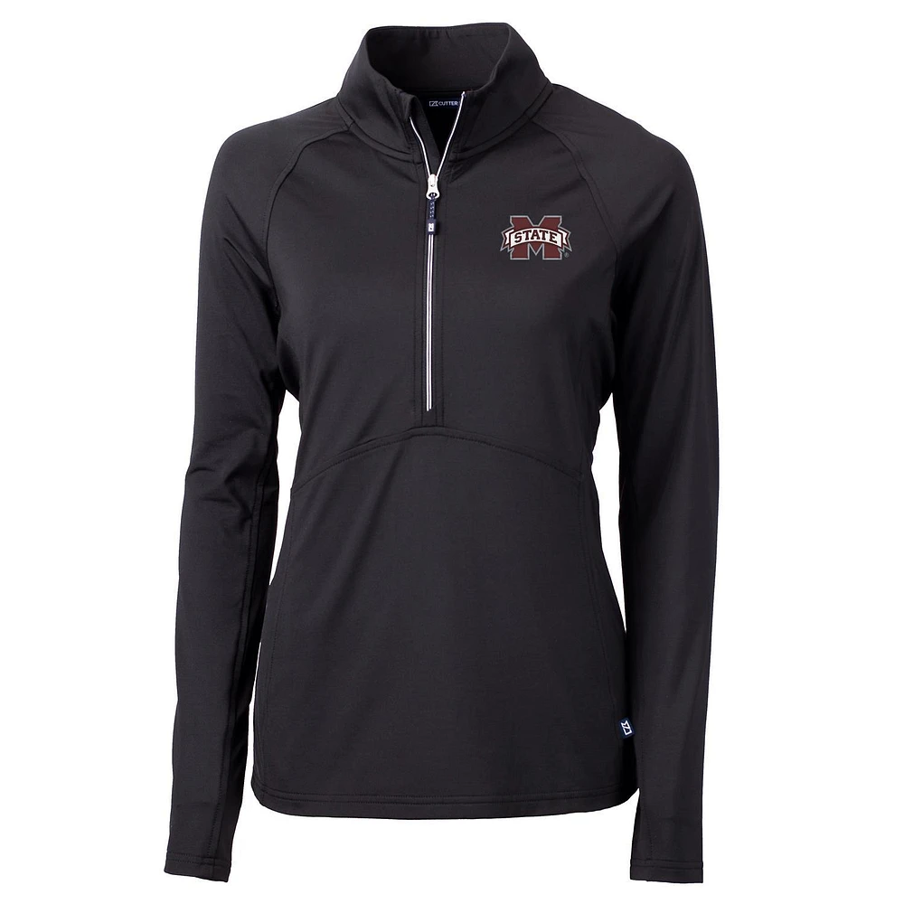 Women's Cutter & Buck Black Mississippi State Bulldogs Adapt Eco Knit Half-Zip Pullover Jacket