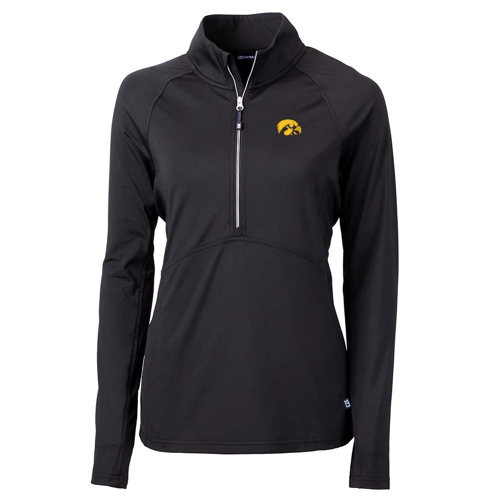 Women's Cutter & Buck Black Iowa Hawkeyes Adapt Eco Knit Half-Zip Pullover Jacket
