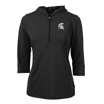 Women's Cutter & Buck Michigan State Spartans Virtue Eco Pique 3/4 Sleeve Half-Zip Pullover Hoodie