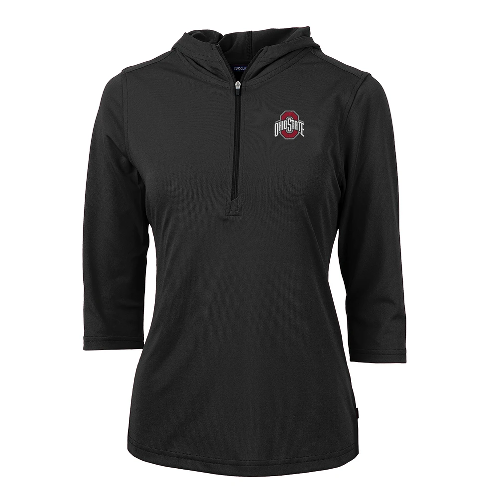 Women's Cutter & Buck Ohio State Buckeyes Virtue Eco Pique 3/4 Sleeve Half-Zip Pullover Hoodie