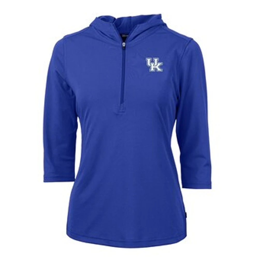 Women's Cutter & Buck Blue Kentucky Wildcats Virtue Eco Pique 3/4 Sleeve Half-Zip Pullover Hoodie