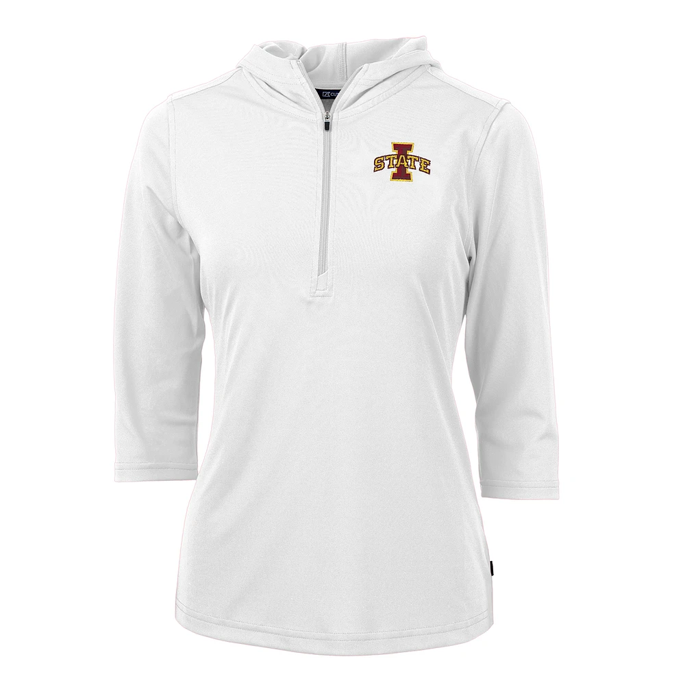 Women's Cutter & Buck Iowa State Cyclones Virtue Eco Pique 3/4 Sleeve Half-Zip Pullover Hoodie