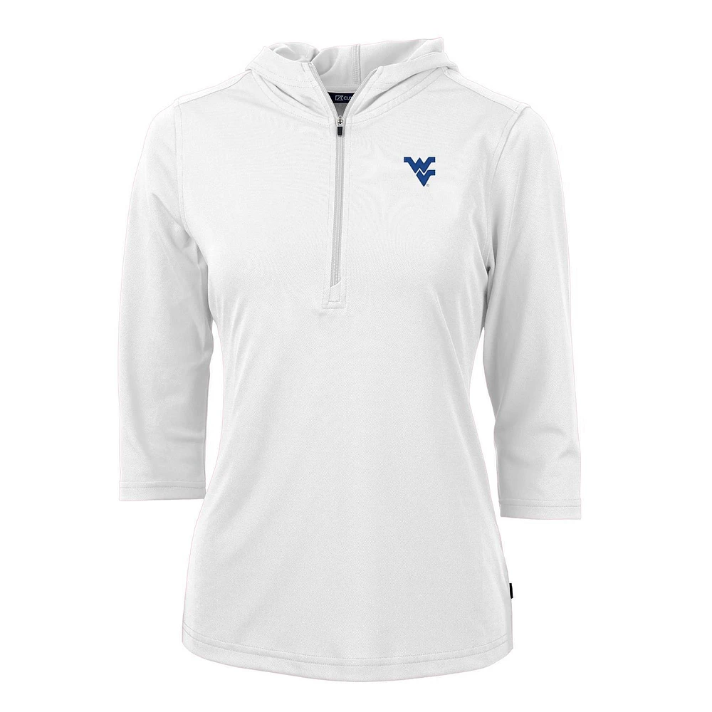 Women's Cutter & Buck West Virginia Mountaineers Virtue Eco Pique 3/4 Sleeve Half-Zip Pullover Hoodie