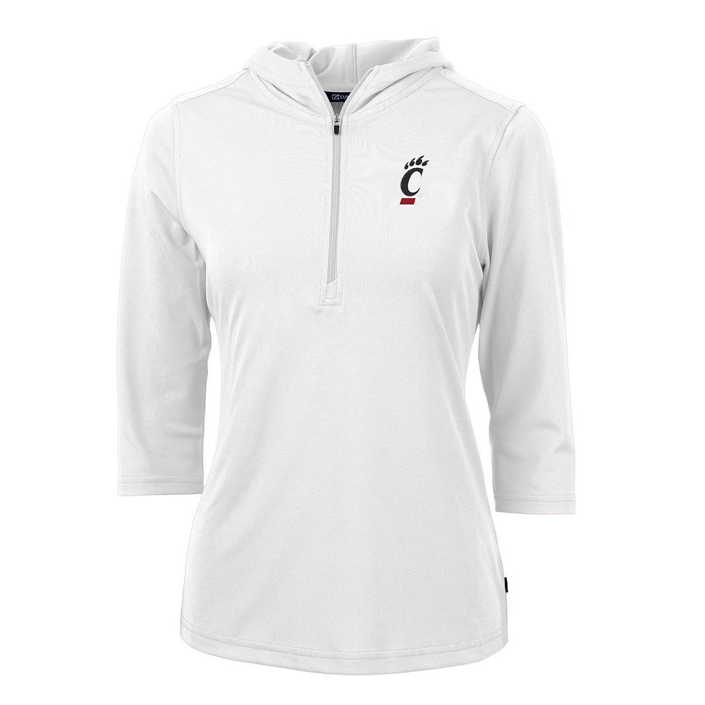 Women's Cutter & Buck Cincinnati Bearcats Virtue Eco Pique 3/4 Sleeve Half-Zip Pullover Hoodie