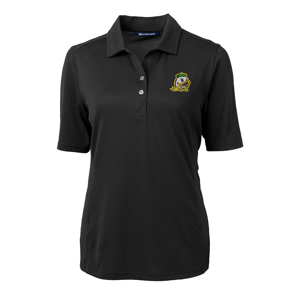 Women's Cutter & Buck Black Oregon Ducks Virtue Eco Pique Recycled Polo