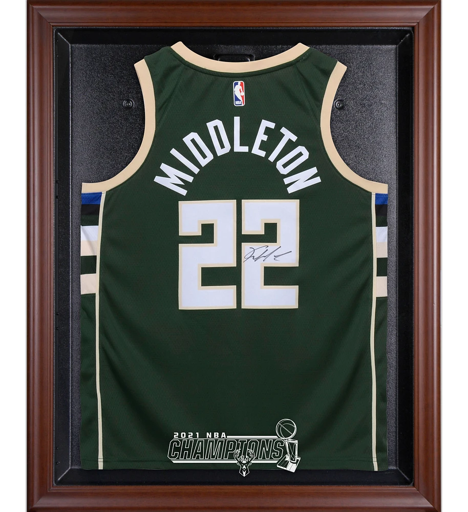 Milwaukee Bucks Brown Framed 2021 NBA Finals Champions Logo Jersey Display Case