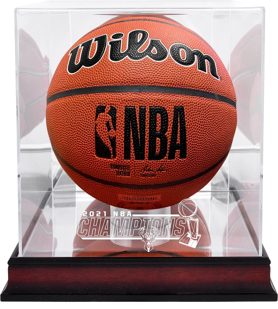 Milwaukee Bucks Mahogany 2021 NBA Finals Champions Logo Basketball Display Case