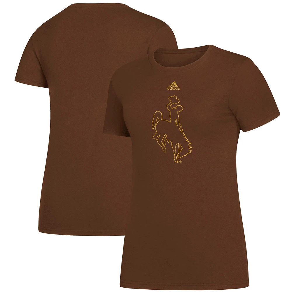 Women's adidas Brown Wyoming Cowboys Amplifier Team Logo T-Shirt