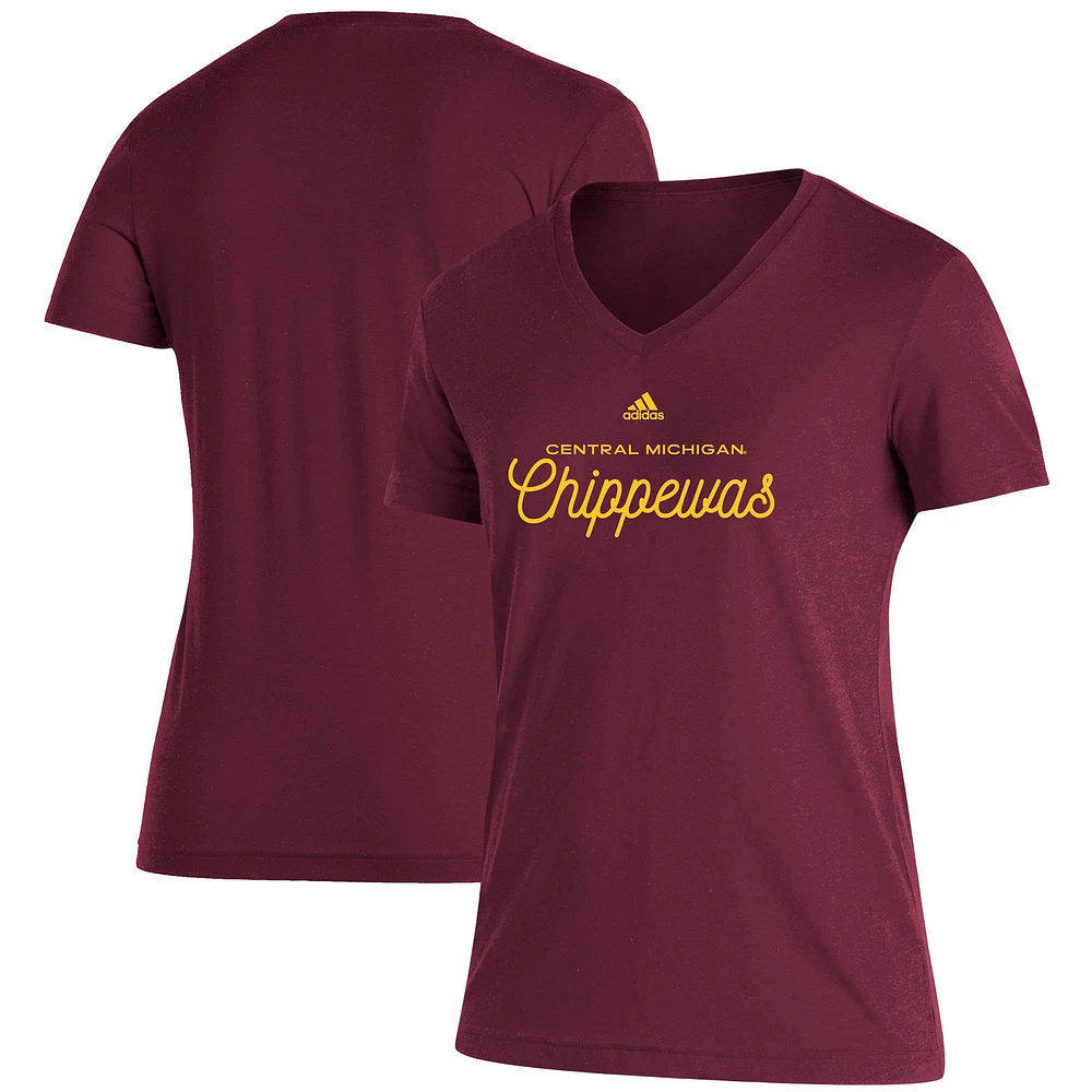 Women's adidas Maroon Central Michigan Chippewas Blend V-Neck T-Shirt