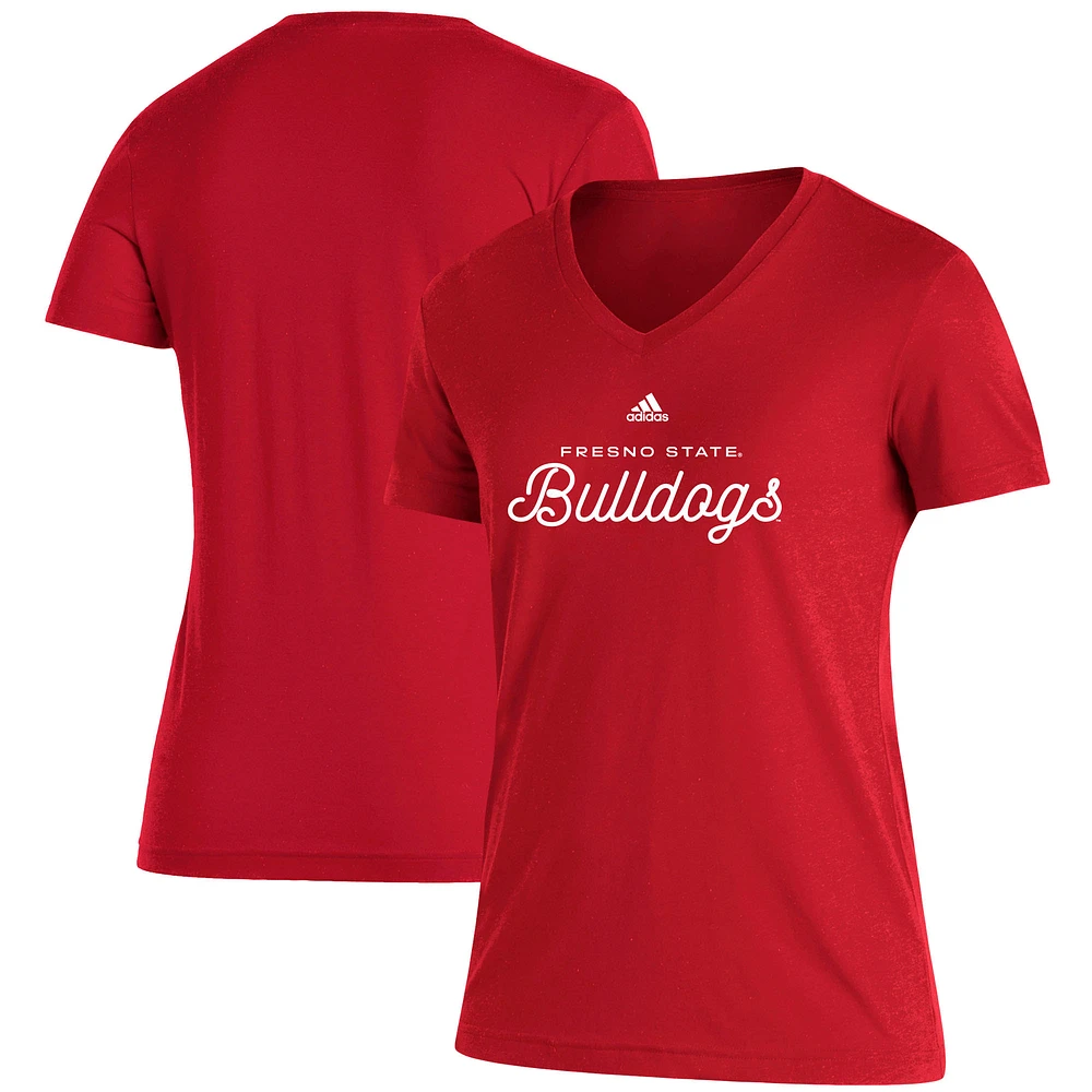 Women's adidas Red Fresno State Bulldogs Blend V-Neck T-Shirt