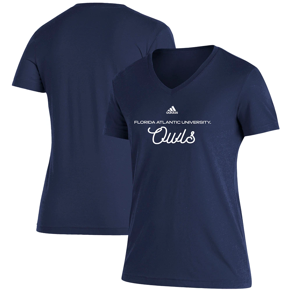 Women's adidas Navy Florida Atlantic Owls Blend V-Neck T-Shirt