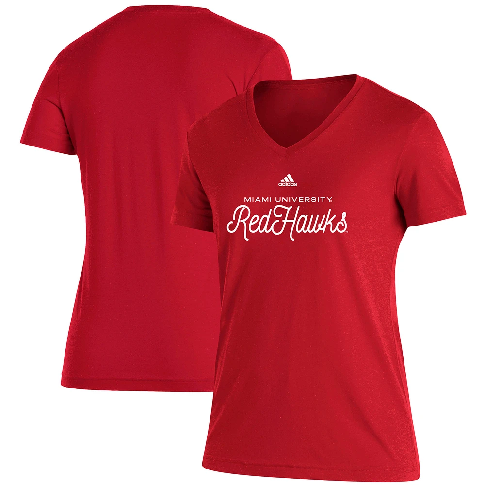 Women's adidas Red Miami University RedHawks Blend V-Neck T-Shirt