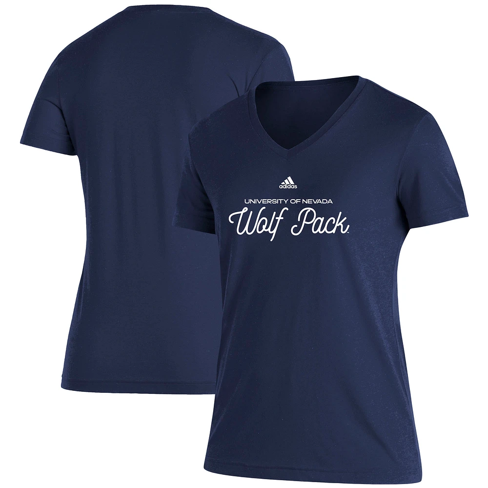 Women's adidas Navy Nevada Wolf Pack Blend V-Neck T-Shirt