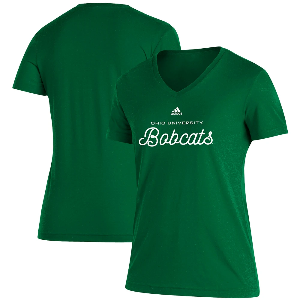 Women's adidas Hunter Green Ohio Bobcats Blend V-Neck T-Shirt