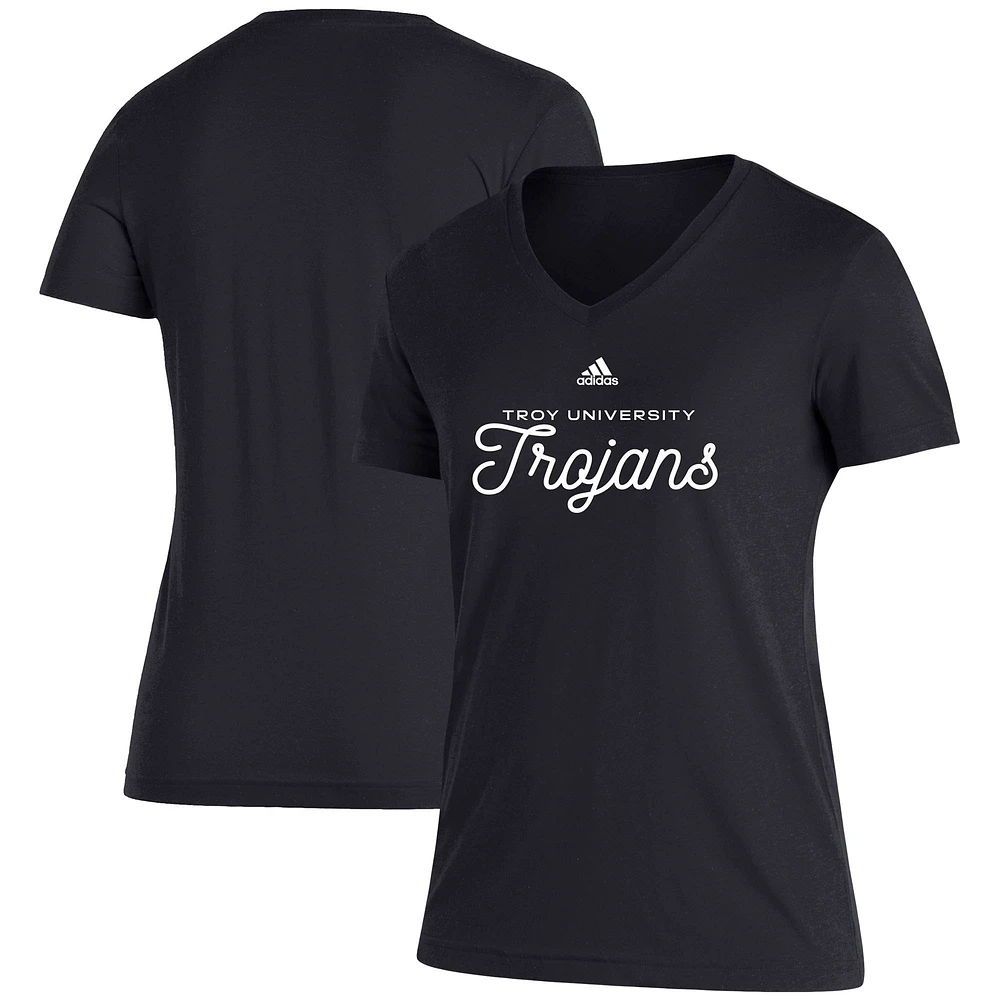 Women's adidas Black Troy University Trojans Blend V-Neck T-Shirt
