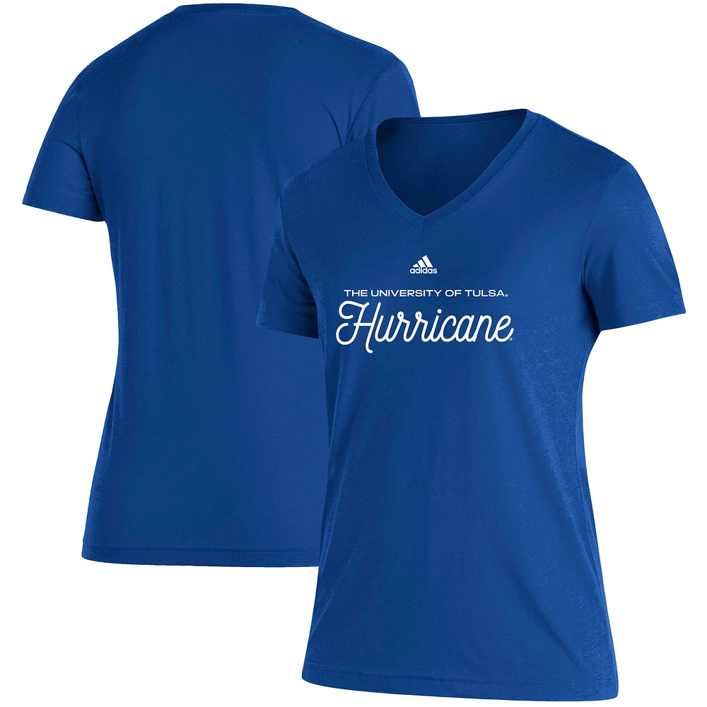 Women's adidas Royal Tulsa Golden Hurricane Blend V-Neck T-Shirt