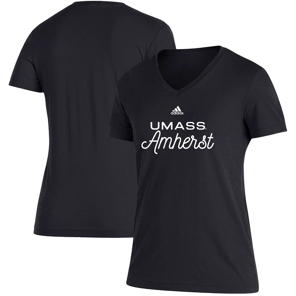 Women's adidas Black UMass Minutemen Blend V-Neck T-Shirt