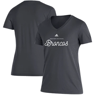 Women's adidas Charcoal Western Michigan Broncos Blend V-Neck T-Shirt