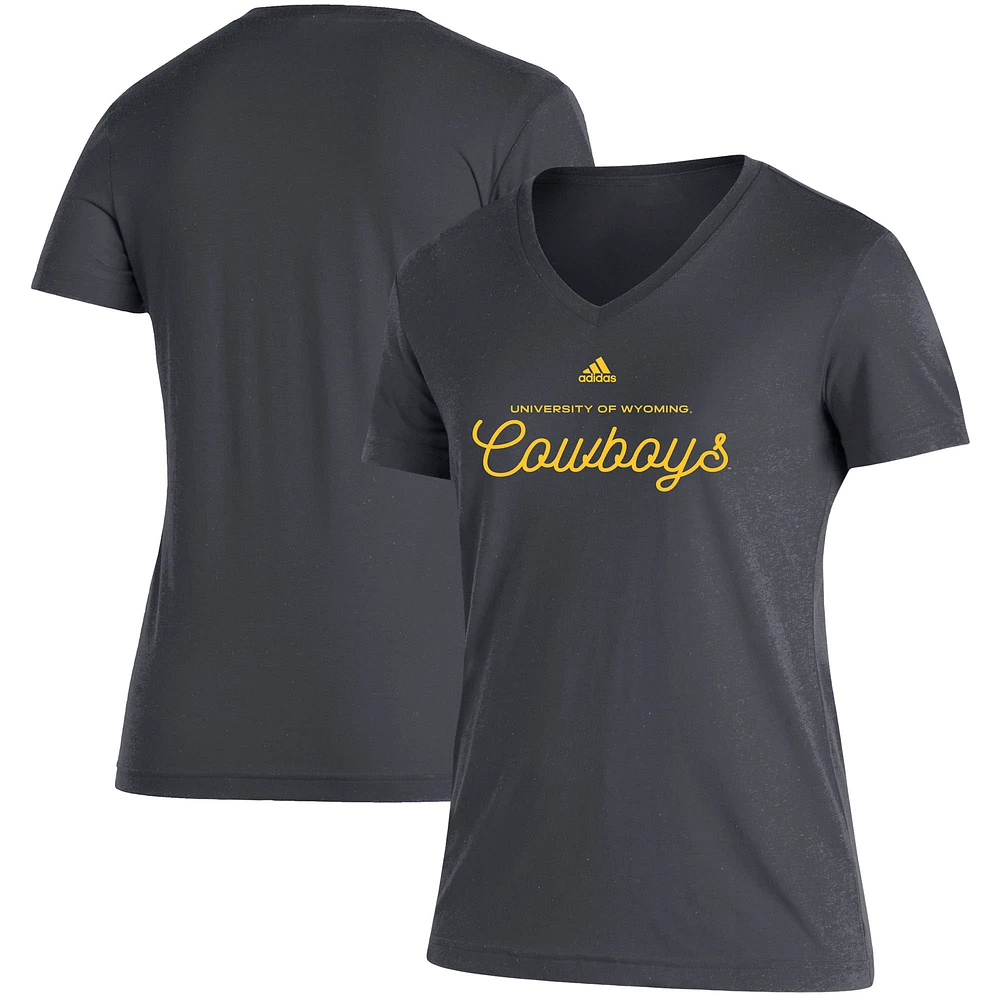 Women's adidas Charcoal Wyoming Cowboys Blend V-Neck T-Shirt