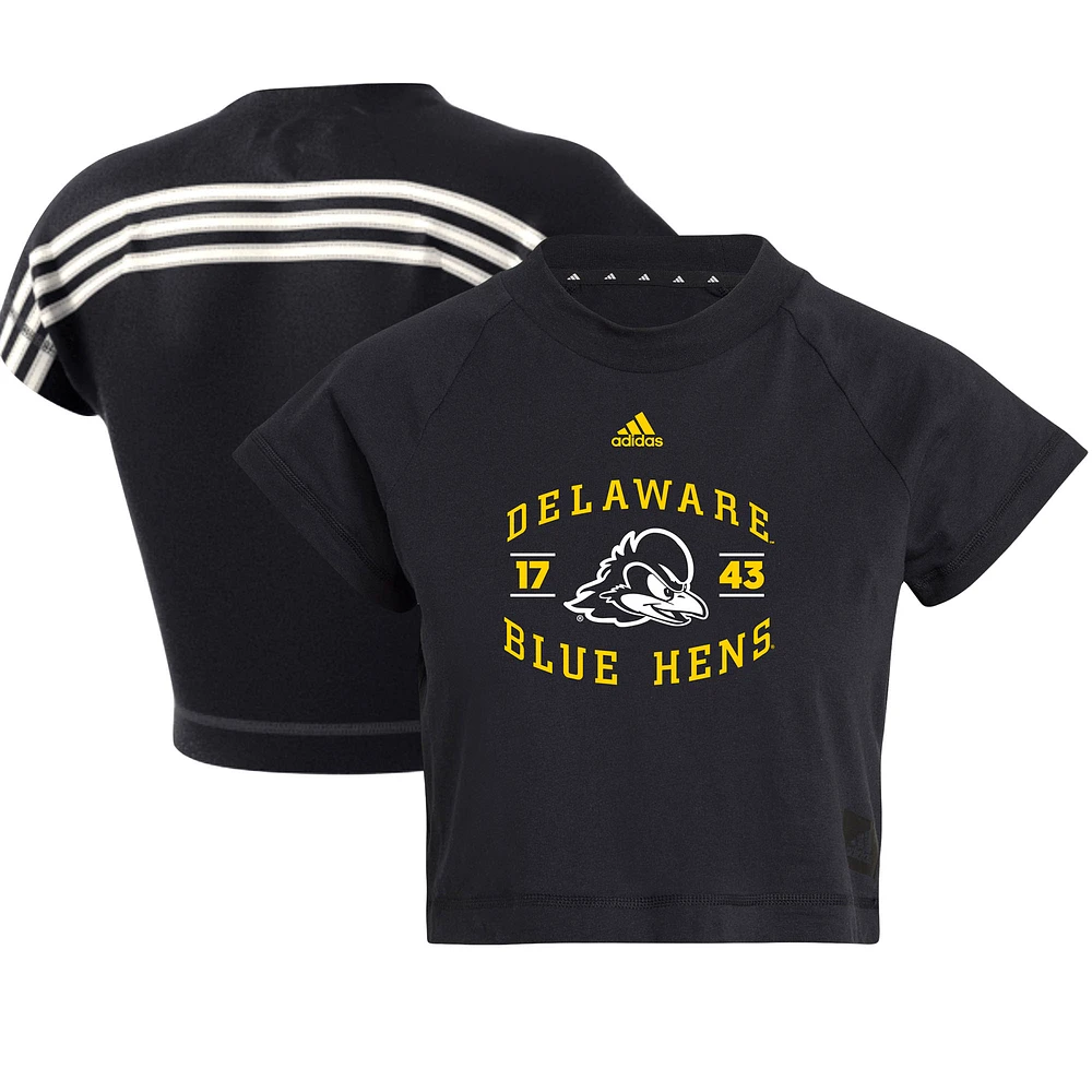 Women's adidas Black Delaware Fightin' Blue Hens Recycled Cropped T-Shirt