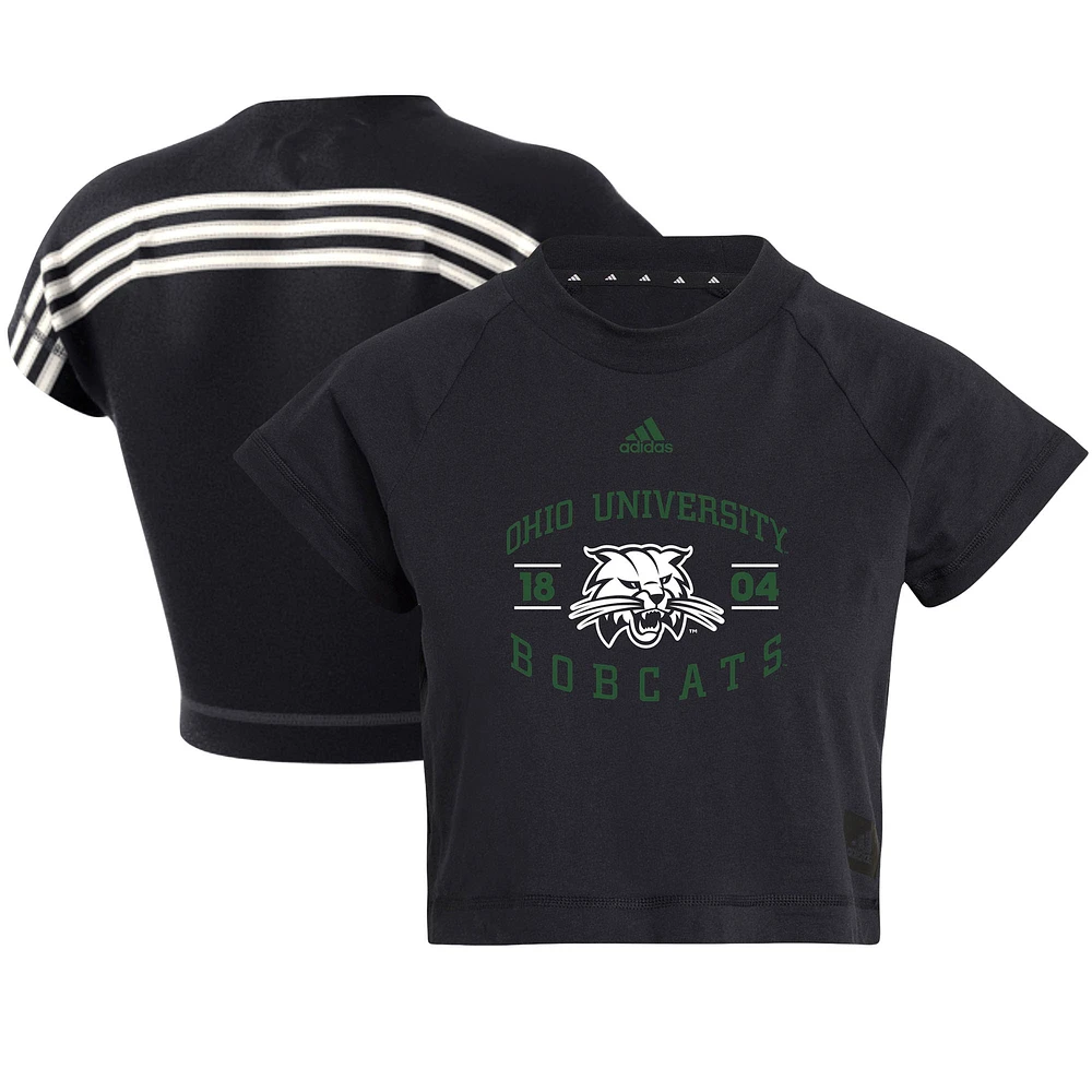 Women's adidas Black Ohio Bobcats Recycled Cropped T-Shirt