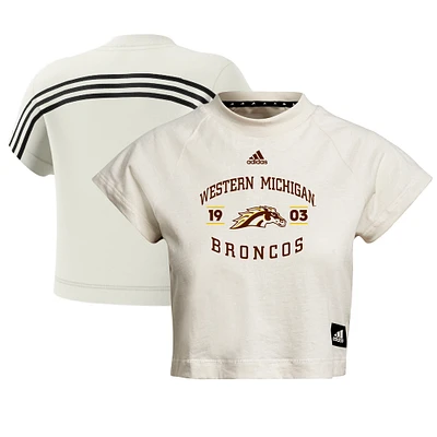 Women's adidas Oatmeal Western Michigan Broncos Recycled Cropped T-Shirt