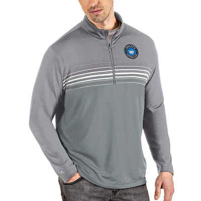 Men's Antigua Steel/Gray Charlotte FC Big & Tall Pace Quarter-Zip Pullover Jacket