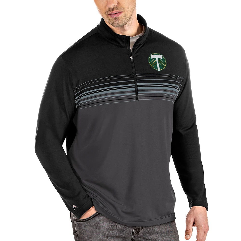Men's Antigua Black/Gray Portland Timbers Pace Quarter-Zip Pullover Jacket