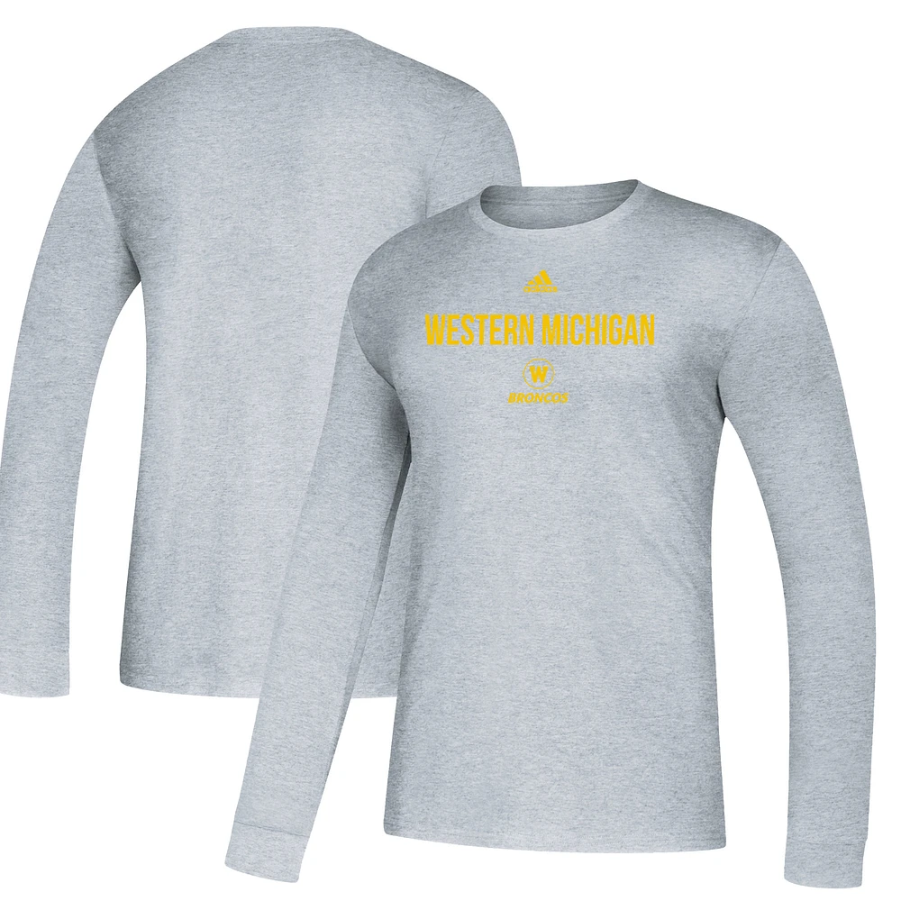 Men's adidas Heathered Gray Western Michigan Broncos Amplifier Long Sleeve T-Shirt