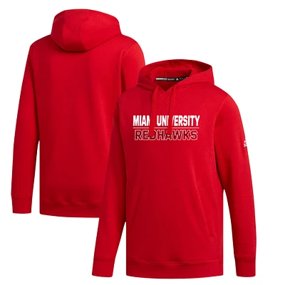 Men's adidas Red Miami University RedHawks Fleece Pullover Hoodie