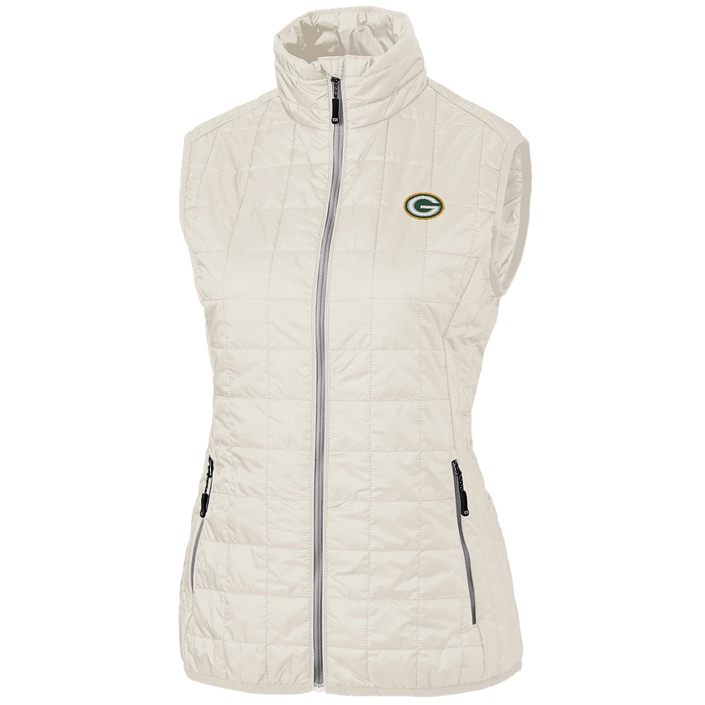 Women's Cutter & Buck Cream Green Bay Packers Rainier PrimaLoft Eco Full-Zip Vest