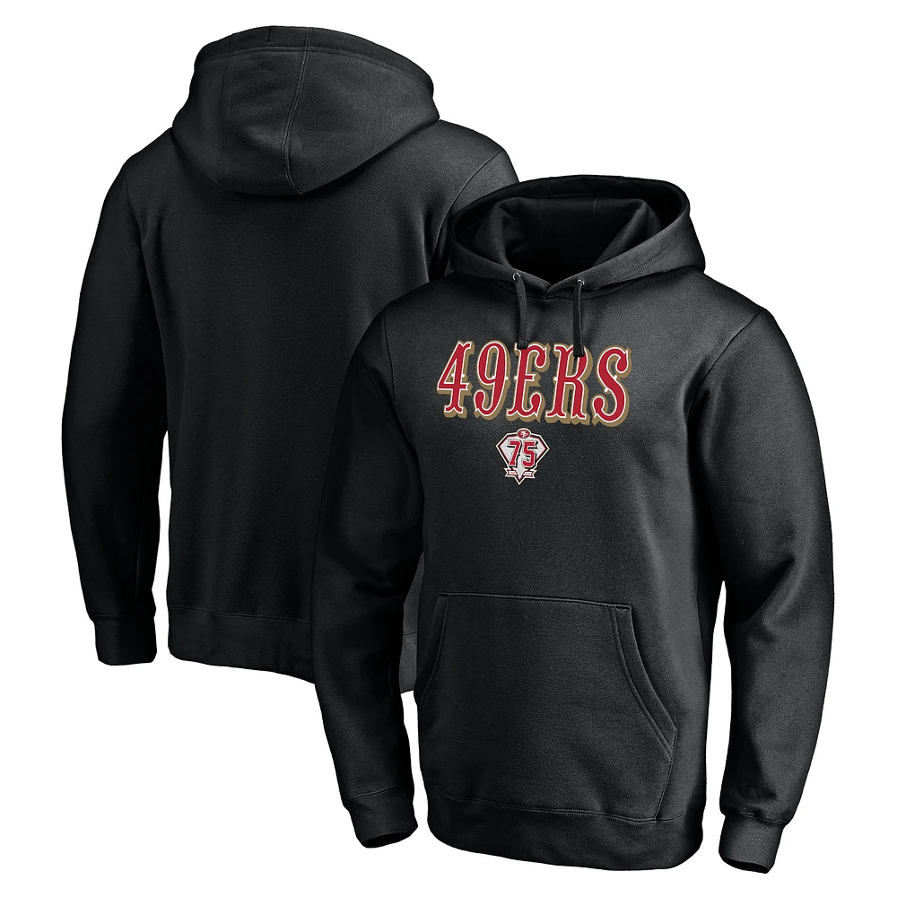 Men's Fanatics Black San Francisco 49ers 75th Anniversary Fitted Pullover Hoodie