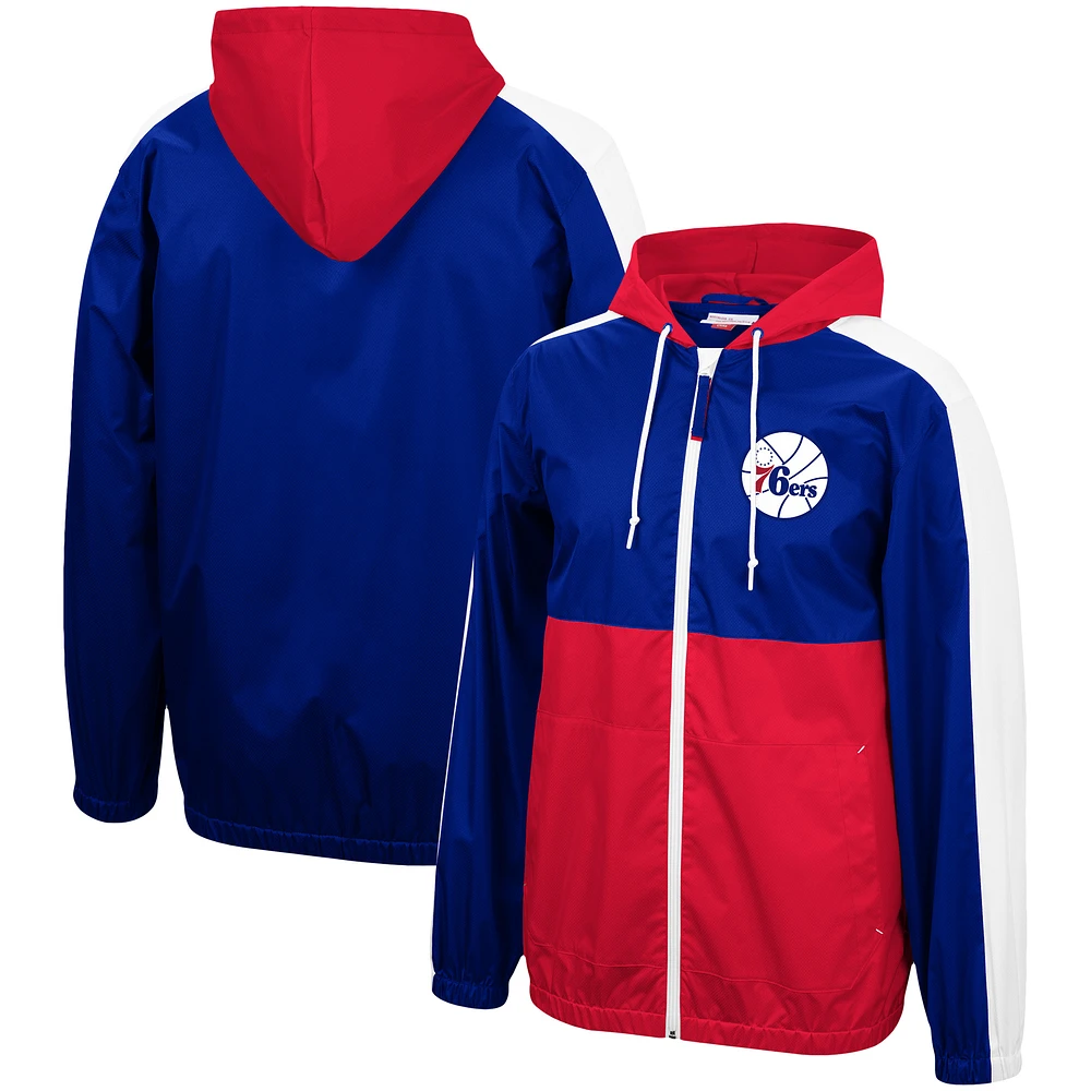 Men's Mitchell & Ness Royal Philadelphia 76ers Game Day Windbreaker Full-Zip Jacket