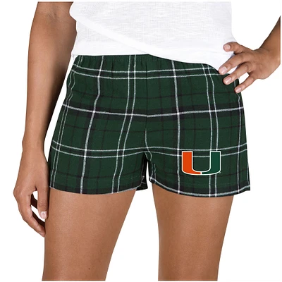 Women's Concepts Sport Green/Black Miami Hurricanes Ultimate Flannel Sleep Shorts