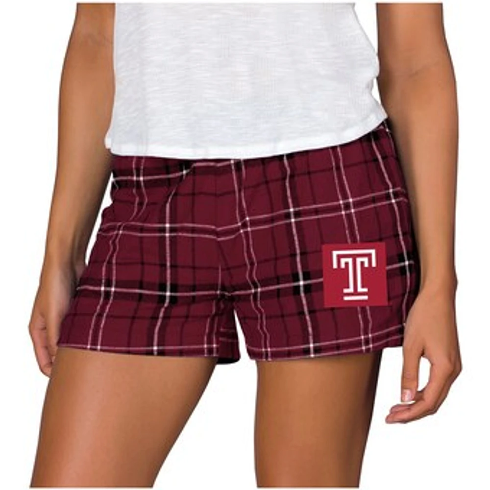 Women's Concepts Sport Cherry/Black Temple Owls Ultimate Flannel Sleep Shorts
