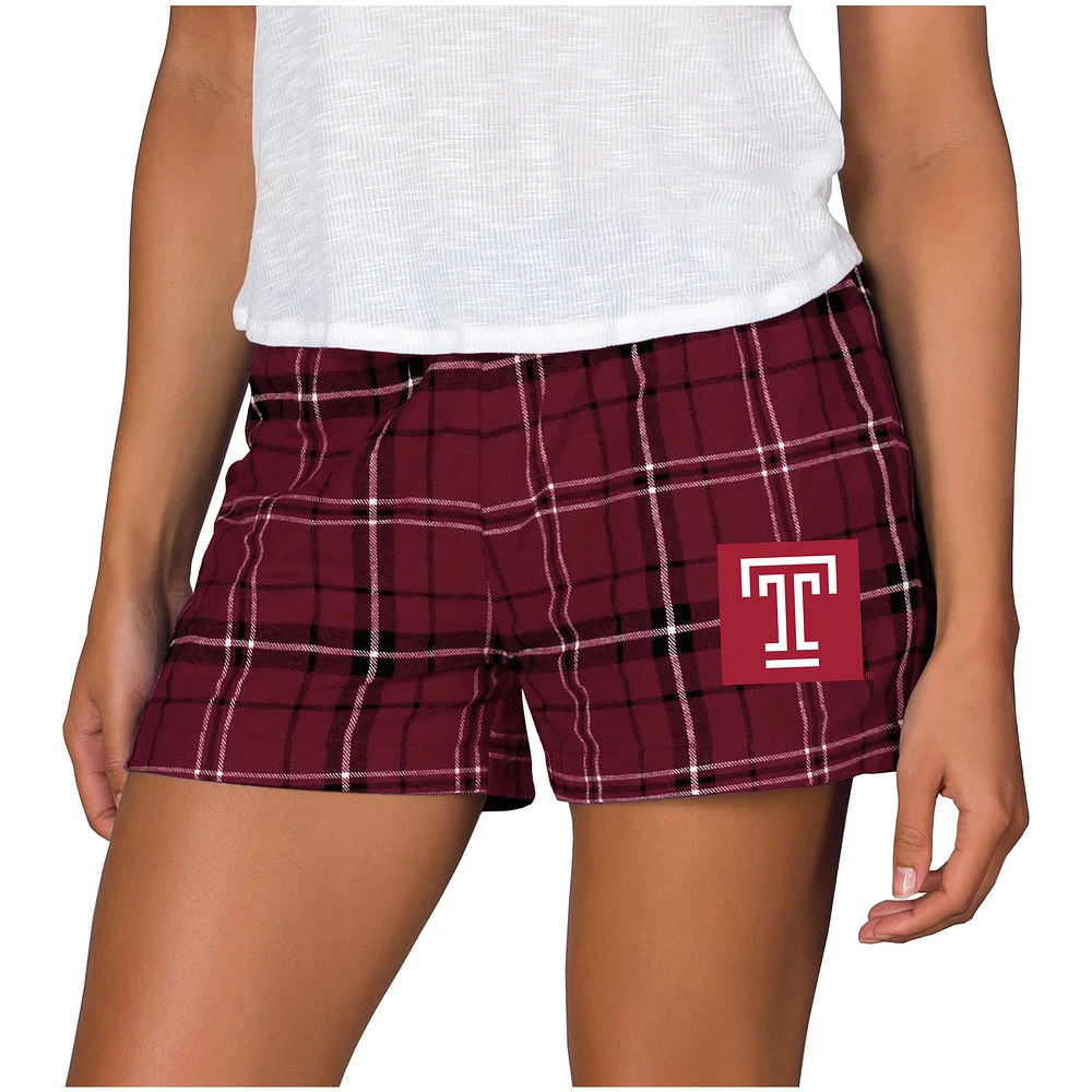 Women's Concepts Sport Cherry/Black Temple Owls Ultimate Flannel Sleep Shorts