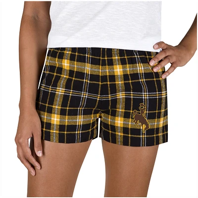 Women's Concepts Sport Black/Gold Wyoming Cowboys Ultimate Flannel Sleep Shorts