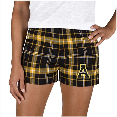 Women's Concepts Sport Black/Gold Appalachian State Mountaineers Ultimate Flannel Sleep Shorts