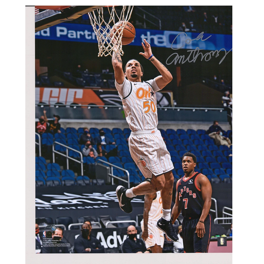 Cole Anthony Orlando Magic Autographed 16" x 20" Layup in White Jersey Photograph
