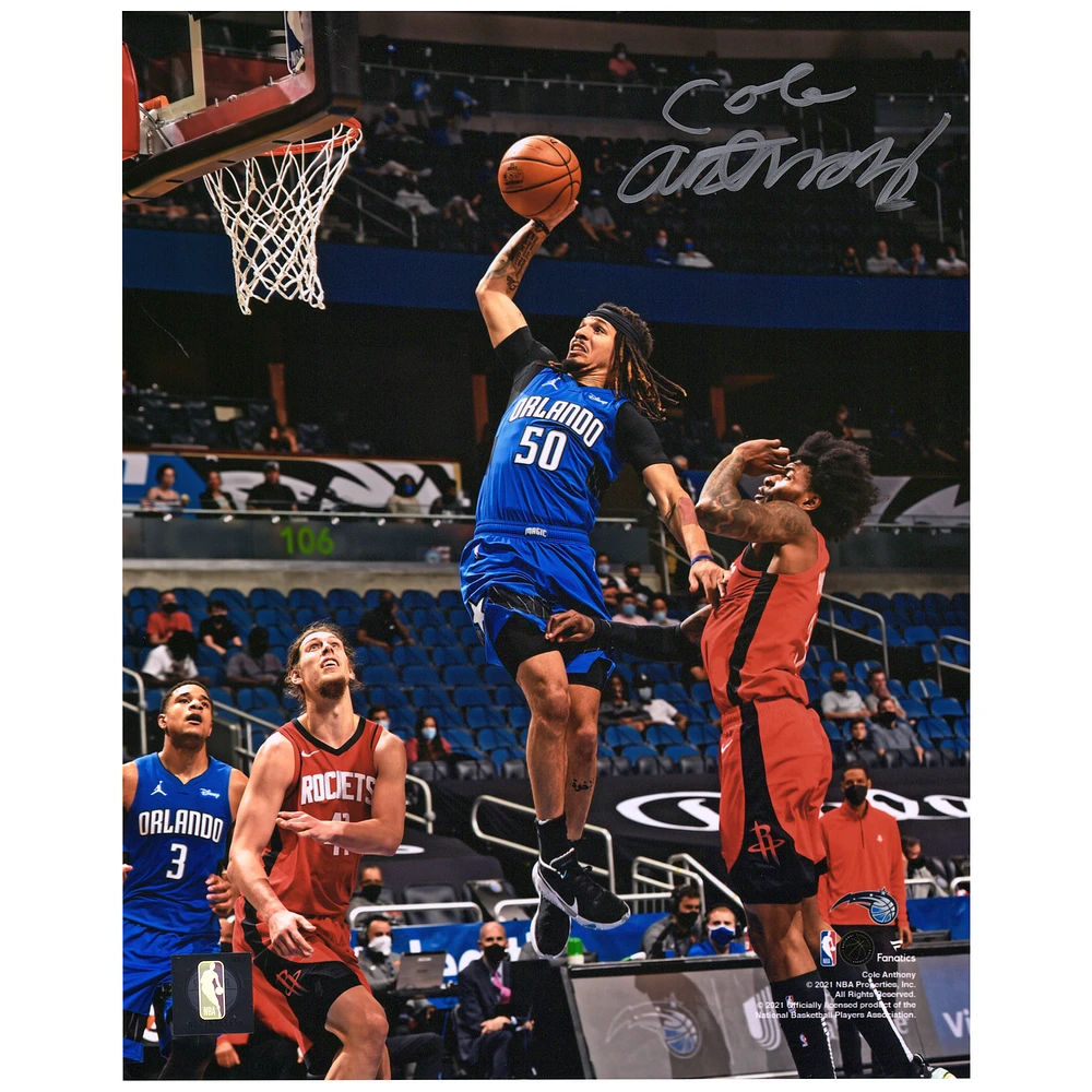 Cole Anthony Orlando Magic Autographed 8" x 10" Dunk in Blue Jersey Photograph